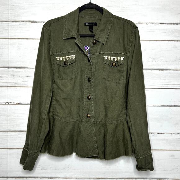 INC International Concepts Embroidered Utility Jacket Linen Green Size XL - Picture 1 of 8